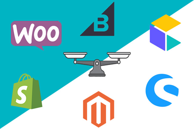 Shopsysteme Vergleich mit Logos der Plattformen